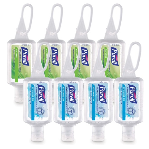 [BRSWKEAGCQHQKDL2] Purell Advanced Hand Sanitizer Variety Pack, Naturals and Refreshing Gel, 1 Fl Oz Travel Size Flip-Cap Bottle with Jelly Wrap Carrier (Pack of 8) - 3900-09-ECSC