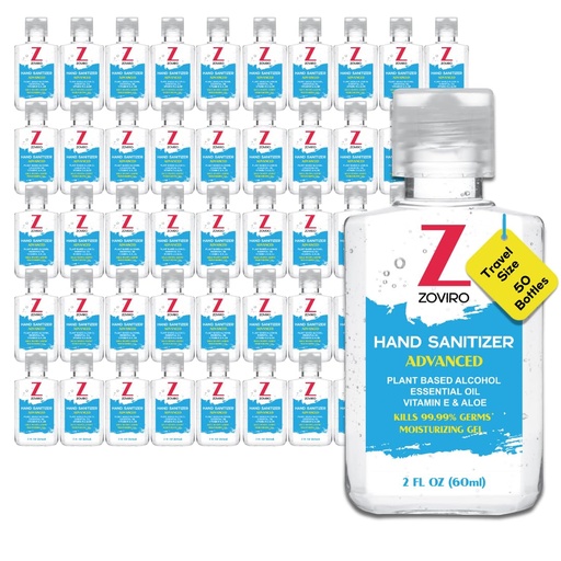 [BRSROAA2CAHBGADU] Zoviro Hand Sanitizer Gel, 2 Fl Oz Flip-Cap Bottle, Moisturizing with Essential Oils and Aloe, Refreshing Scent, Rinse-Free Formula, Mini Hand Sanitizer Travel Size (Pack of 50)