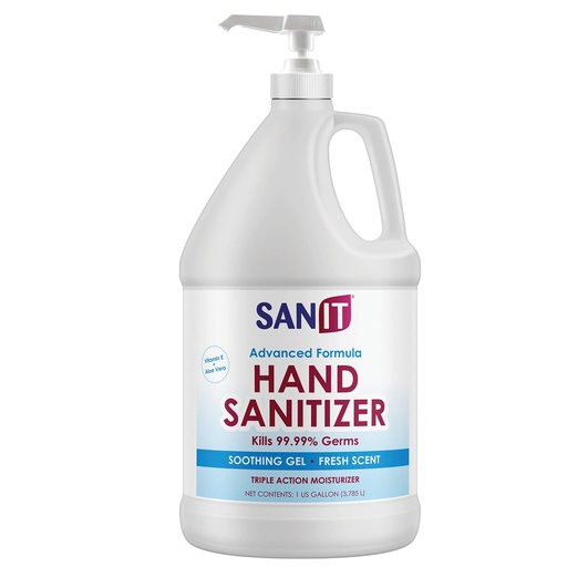 [BRSWYZYHAB7BQC3P] Sanit Moisturizing Hand Sanitizer Gel 70% Ethyl Alcohol - Kills 99.99% Germs, Advanced Formula with Vitamin E and Aloe Vera - Soothing Gel, Fresh Scent, Made in USA - 1 Gallon with Easy to Use Pump