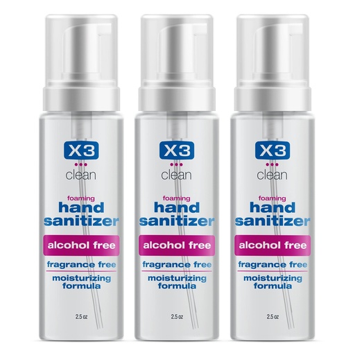 [BRSRMHQ5OZ7G22TD] X3 Clean Foaming Hand Sanitizer, Alcohol Free and Fragrance Free, Kills 99.9% Germs, Moisturizing Formula, Travel Size 2.5 oz (3 Pack)