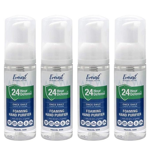 [BRSWYAIOA4CRAC33] Everest Microbial Defense Foaming Hand Sanitizer 50mL Travel Size, 4 Pack | Pump Bottle, Alcohol Free Hand Sanitizer, Fragrance Free Moisturizing Foam, 24 Hour Protection, Sensitive Skin