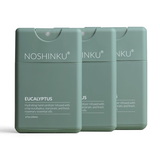 [BRSW2AY5OQPWGHQZ] Noshinku - Refillable Hand Sanitizer Eucalyptus 3-Pack, Travel Size Spray with Hydrating Botanical Oils, Natural Ingredients, All Natural Fragrances, Sugarcane Derived Alcohol, No Parabens, No Dyes