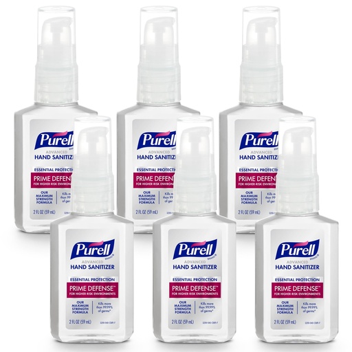 [BRSRAZATPN6BGALF] Purell Prime Defense Advanced Hand Sanitizer, Fragrance Free, Our Maximum Strength Formula, 2 fl oz Travel-Size Pump Bottles (Pack of 6) - 3299-04-EC