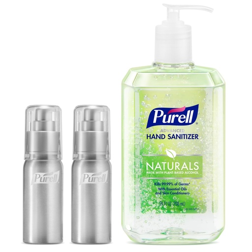 [BRSROBABAQHQ4GTJ] PURELL Advanced Hand Sanitizer Naturals + Refillable Aluminum Bottles, (2) 2 fl oz Travel-Size Bottles (Shipped Empty) and (1) 24 fl oz Refill (Pack of 1) – 3282-12KIT-EC