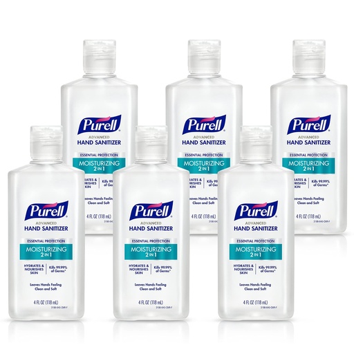 [BRSWYBIEOEMGOADP] Purell 2in1 Moisturizing Advanced Hand Sanitizer Gel, 4 oz Portable Bottle with Flip-Top Cap (Pack of 6) - 3498-04-EC