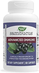 [BRSW2HA2ORYW2AI2] Nature's Way Sambucus Advanced Immune Capsules with Black Elderberry, Vitamin C, Vitamin D, Echinacea and Zinc, Immune System Support with EpiCor*, 80 Capsules