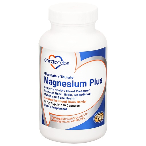 [BRSRMFD2PN4AG3LF] Magnesium Plus – 200 mg of Magnesium Glycinate and Magnesium Taurate for Blood Pressure, Heart, Brain, Sleep & Mood Support – Highly Concentrated and Well Absorbed - 120 Capsules