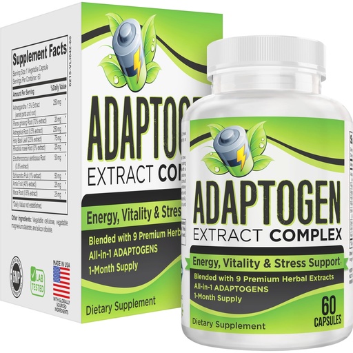 [BRSWGAD7CN7WY2Y6] Adaptogens Extract Complex 9-in-1 | Adaptogenic Formula | Adaptogen Supplements | Men & Women | 60 Capsules