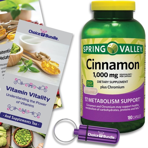 [BRSREAAHBMPAKCLH] Choice Bundle Spring Valley Cinnamon Plus Chromium Capsules 1,000 mg 180 Ct and Vitamin Vitality & Pill Container (3 Items)!
