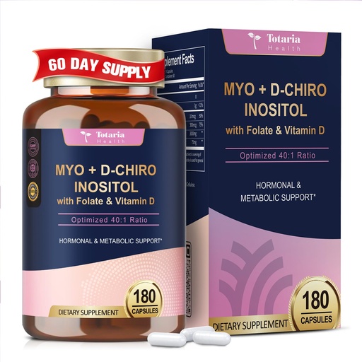[BRSRAGQFORYA2FLH] Totaria Inositol Supplement for Women with Vitamin D3, Folate, 40:1 Ratio Myo-Inositol & D-Chiro Inositol Complex, (Vitamin B8) Inositol Capsules, 180 Capsules, 60 Servings, 2 Month Supply