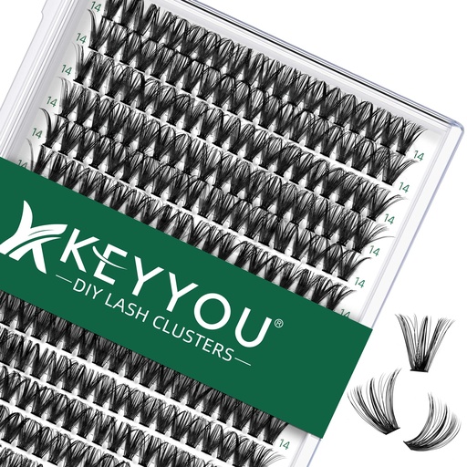 [BRSROZYTB4DROHIV] KEYYOU Lash Clusters 300pcs Individual Lashes, 40D 0.07C Curl 14mm DIY Eyelash Extension, Soft & Natural Volume Cluster Lashes with Large Tray
