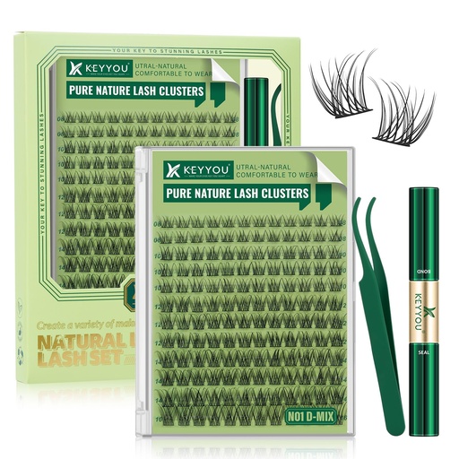 [BRSRAEILAAGQO3DP] KEYYOU Natural Lash Clusters Kit 144Pcs DIY Lash Extension Kit Wispy Eyelash Extensions Kit D Curl 8-16MIX with Bond and Seal and tweezers with Thin Lash Band(KIT-N01-D-8-16MIX)