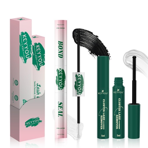 [BRSREAAEBACA4H3A] KEYYOU Lash Bond and Seal with Remover, Black Lash Glue Waterproof for Lash Clusters, Long-Lasting Strong Hold DIY Eyelash Glue, Vegan Non-Irritating with Gentle Oil-Based Lash Remover