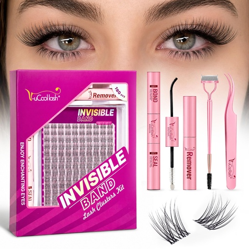 [BRSRGBAZA4NA2CDB] Flora Natural Wispy Lash Clusters Kit, 180 Pcs, 8-18mm, Invisible Band | DIY Eyelash Extension Kit, Invisible Band Cluster Lashes with Lash Bond & Seal, Tweezers, Remover for At Home Lashes