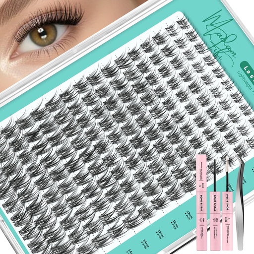[BRSRGZQZAQARQYL5] Lash Clusters Kit, Invisible Band Natural Eyelash Extensions, Reusable Individual 8-16mm Lash Extension Kit, Wispy False Eyelashes for Home Use - Includes Lash Bond and Seal & Tweezers by Madam Fifi