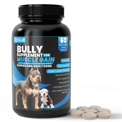 [BRSROGAOOACAGHT2] Kilab Dog Weight Gainer – 60-Count Muscle Builder Dog Supplement – Muscle Growth Supplement for Dogs, Puppies and Adults – Bully Growth Formula with Turmeric, Glucosamine, Green Lipped Mussels
