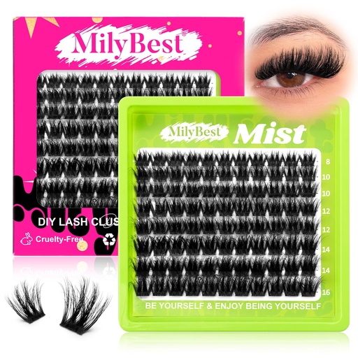 [BRSRGBABC57GY3LP] MilyBest Mist Lash Clusters with Spikes, Fluffy Wispy Cluster Eyelash Extensions, 88pcs DIY Individual Lashes D Curl - Natural Volume to Fairy Glam, 8-16mm Eyelash Clusters