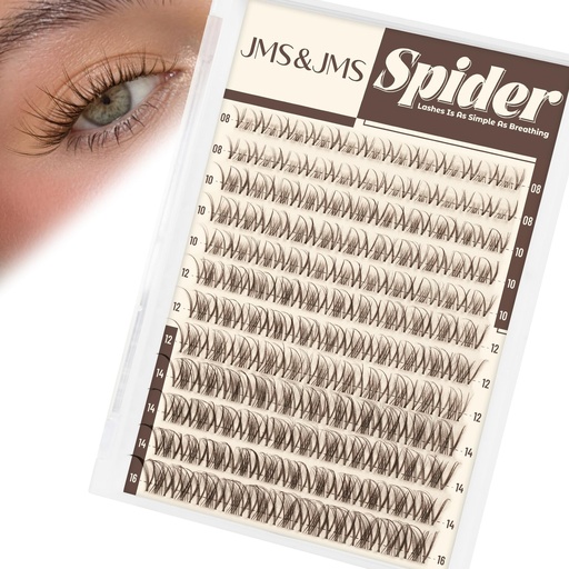 [BRSRGCTQCRYRQH3O] JMS&JMS Warm Brown Spider Lash Clusters Wispy Lashes | Natural Everyday Makeup | Viral DIY Lash Extensions D-Curl, 8-16mix