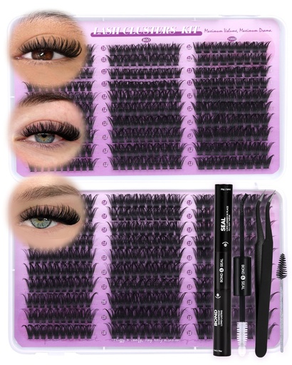 [BRSRYYINCUMQKCAZ] Fluffy Lash Clusters Kit Wispy Cluster Eyelash Extensions Kit 60D 80D 100D | 580pcs Volume Eyelash Clusters CD Curl Lash Extensions Kit with Lash Bond and Seal DIY for Salon-Level Look by OOjiss