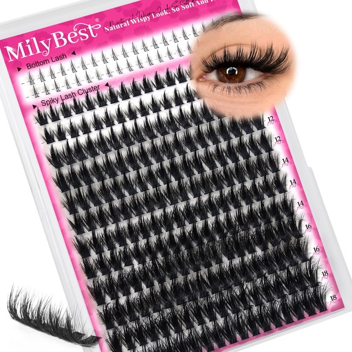 [BRSRYYYLCECQ43QZ] MilyBest Manga Lash Clusters with Spikes and Bottom Lashes, Wispy Cluster Eyelash Extensions Fluffy Anime Eyelashes Clusters, 10-18mm Spiky Fairy Individual Lash Extension (80D Manga, 256pcs)