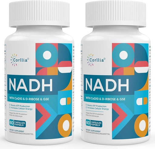 [BRSW2ZY2OR6WCHT5] NADH 50mg + CoQ10 200mg + D- Ribose 150mg Supplement, Enhance NAD + Suplement dla energii, Zmęczenie, Zmniejszone Nikotynamid Dinukleotyd adenyukleotyd, 120 Kapsułki wegetariańskie