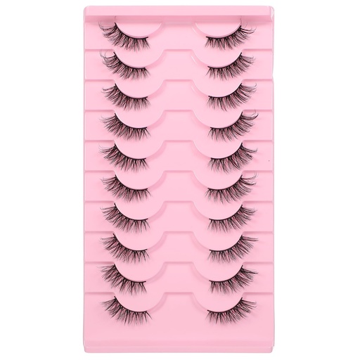 [BRSRA2QDBN4BMCTA] Gjinxi Half Lashes Natural Look Wispy Cat Eye Lashes, 10 Pairs Fluffy 3D Faux Mink Eyelash Fox Eye Lashes Curly Lash Short Strip Fake Eyelashes (BY08, 8-12MM)