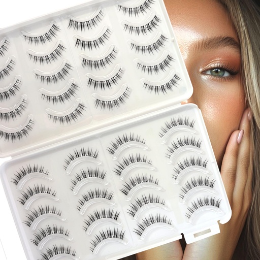 [BRSRGHQ6CEPAKFYV] Natural Strip Lashes 10MM Short Cat Eye False Eyelashes Invisible Clear Band Thin Wispy Fake Lashes for Daily Wear 20Pairs