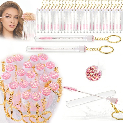 [BRSRGAY7O4BWOC3Z] 20 Pack Disposable Diamond Mascara Brushes with Keychain Tube Spoolies for Lash Extensions Mascara Wands Makeup Tools Women Girls