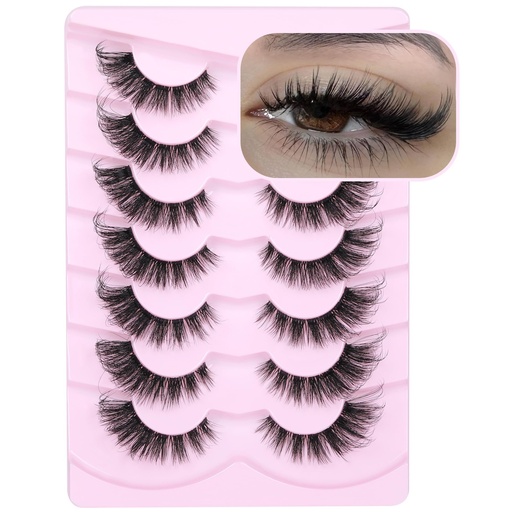 [BRSRABIEAQCW2CDU] Wispy Lashes Cat Eye False Eyelashes Natural Lashes Fuzzy Strip Fake Eyelashes Fox Eye Lashes with Clear Band Lashes 7 Pairs
