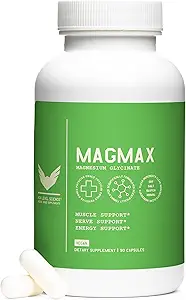 [BRSWG23QBMHRMGQY] High Level Magmax Magnesium Glycinate Supplement for Adults, Supports Bone Health, Sleep, Heart, Muscle Function & Cramps, Gluten Free, Vegan, 275 mg, 90 Capsules