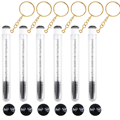 [BRSRAAQCAEFAK3LL] 48 Pieces Disposable Mascara Wands Set,Include 24 pcs Disposable Crystal Lash Spoolies Brush and 24 Pieces Reusable Diamond keychain Empty Eyelash Brush Tubes