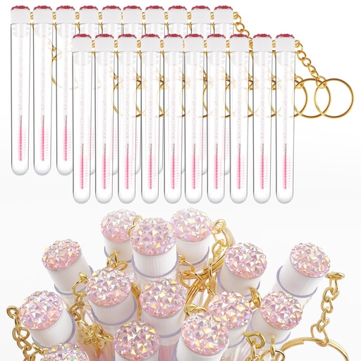 [BRSRA2T3DN7WE3D2] 20pcs Mascara Wands Set Crystal Eyelash Spoolies Eyebrow Brush and Reusable Diamond Key Chain Tube Eyelash Extension Supplies (Pink)