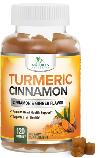 [BRSRAZT2DMFGCGYU] Turmeric Curcumin Supplement Gummies - 95% Curcuminoids with Turmeric Ginger, Black Pepper for Best Absorption, Nature's Vegan Joint Support, Non-GMO, Gluten Free, Tasty Cinnamon Flavor - 120 Gummies