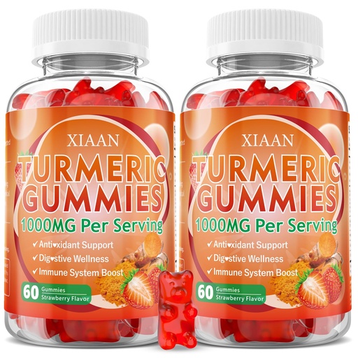 [BRSRGY32O4ARGEL7] Turmeric Gummies 1000mg, Organic Turmeric Curcumin Supplement with Black Pepper for Immune & Muscle Support, Sugar-Free/Vegan/Gluten-Free, Strawberry Flavor 120 Count