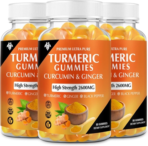 [BRSREHT7CMIBGE36] Turmeric Curcumin Gummies (3 Pack) - Turmeric Curcumin Supplements with Ginger & Black Pepper Gummies for Immune Muscle Support Healthy Skin - Vegan, Gluten Free, Low Sugar - for Adults