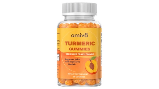 [BRSREAQLCABQIAI4] Turmeric Gummies with Ginger & Black Pepper – 250 mg Curcumin Extract for Joint Support & Digestion – Delicious Peach Flavor – 60 Gummies