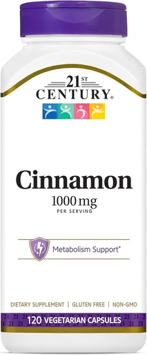 [BRSWGYI2DJYROYLF] 21st Century Cinnamon 500 mg Vegetarian Capsules - 120 ct, Pack of 2