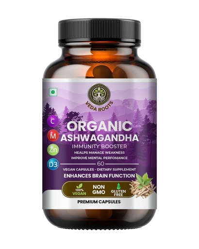 [BRSRACA2CAGQIE3B] Ashwagandha KSM 66 Pure Organic Root Powder Extract Ayurvedic Supplement - Focus, Mood Support, Increase Energy, Strength, 600mg of Natural KSM66 for Superior Absorption - 60 Capsules