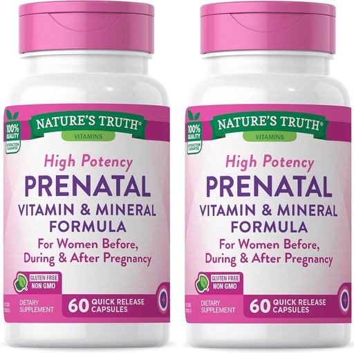 [BRSROAI5PMNAIGT3] Prenatal Vitamins with Folic Acid | 60 Capsules | Non-GMO & Gluten Free Supplement | by Nature's Truth | Pack of 2