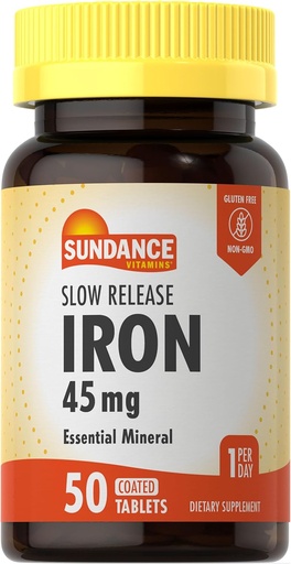 [BRSROAIBOUNWMADJ] Sundance Iron 45mg Slow Release Pills ← 50 Tablets ← Essential Mineral Supplement Silencio Vegetarian, Non-GMO, y Gluten Free Formula
