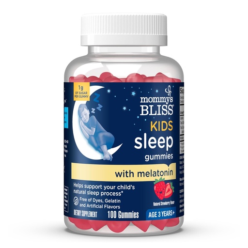 [BRSRAZL4BEHQK23B] Mommy's Bliss Kids Sleep Melatonin Gummies, Non Habit-Forming with No Artificial Colors, Flavors or Gelatin - Age 3 Years+ - Strawberry Flavor - 100 Sleep Gummies