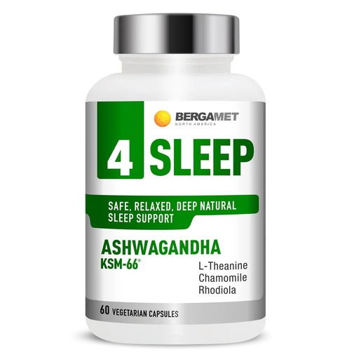 [BRSREFQ3PMPWMAYV] BergaMet 4 Sleep Support Formula with Ashwagandha KSM-66, Rhodiola, Chamomile Extract & L-Theanine – Natural Aid for Restful Nights and Stress Relief with no Melatonin – 60 Capsules