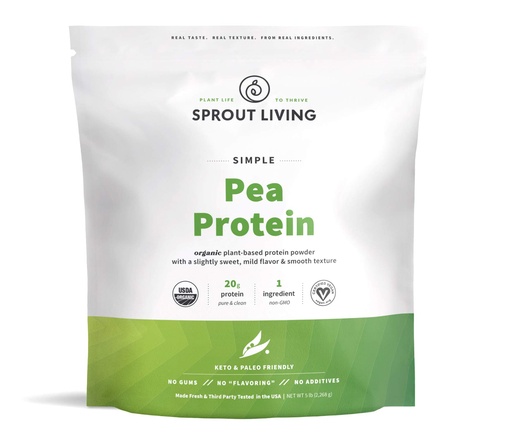 [BRSW2YANCUOQYC3O] Sprout Living Organic Pea Protein Powder, Unflavored, 20 Grams of Plant Based Organic Protein Powder Without Artificial Sweeteners, Non Dairy, Non-GMO, Vegan, Gluten Free (5 Pound, 95 Servings)