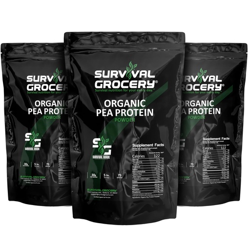 [BRSRGAQPAQFQEHQY] Survival Grocery® Organic Pea Protein - Organic, Non-GMO, North American Grown & Produced, Gluten Free, Vegan, Survival Grade Protective Bulk Bags with Long Shelf Life (15 lbs./3 Bags)