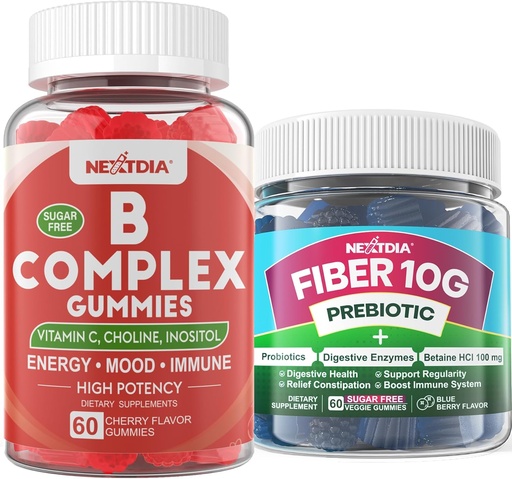 [BRSRA2Q7CUHR63IV] 2 Pack Methylated Vitamin B Complex + 1 Pack Sugar Free 10g Prebiotic Fiber Supplement, Gummies for Adults