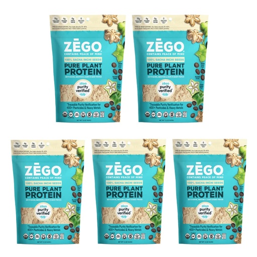 [BRSW2H3RCQBBSADK] ZEGO Organic 100% Sacha Inchi Seed Protein, Purity Tested, Gluten Free, Top 14 Allergy and Corn Free, Soy Free, Vegan, 15oz (Bundle of 5 Bags)
