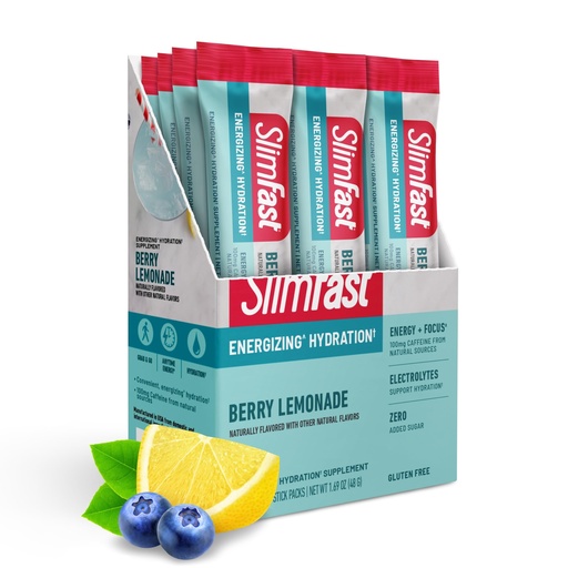 [BRSRM2YPA4HAMFDA] SlimFast Hydration Packets, Intermittent Fasting Electrolytes, Drink Mix Packets, Intermittent Fasting Powder, Energy Powder Drink Mix, Caffeine, Electrolytes for Hydration, Berry Lemonade (12 Count)