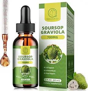 [BRSRAZIEOYHRMG3B] Soursop Graviola Liquid Drops, Soursop Leaves Extract for Immune, Antioxidant, Mood & Night Support, Soursop Bitters Liquid, High Absorption, Vegan, Gluten-Free, 2 Fl Oz