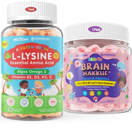[BRSREHQNOF7RMADL] Nextdia L-Lysine 500/1000mg Filled Gummies Support Immune+Kids Brain Booster Supplement for Focus & Attention