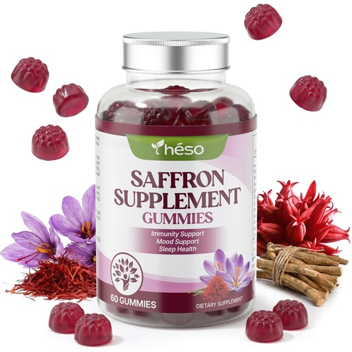 [BRSRGBIDAF7GMEYV] Saffron Gummies with Ashwagandha, Rhodiola & GABA – Sugar Free Mood & Stress Support Supplement with Magnesium, Vitamin D3 & Zinc – Calm & Relaxation Blend, 60 Gummies (30 Servings)